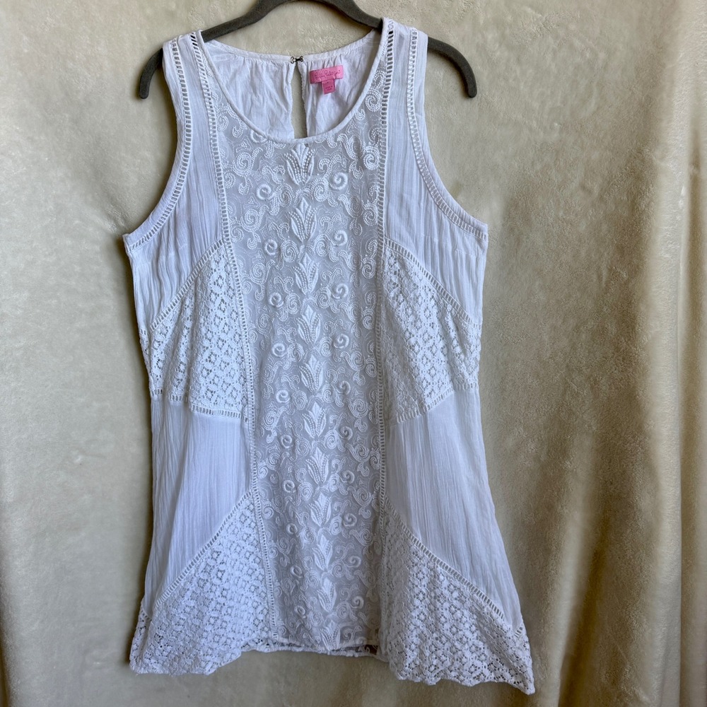 Lilly Pulitzer Womens White Crochet Lace Resort Shift Dress Sleeveless Sz L